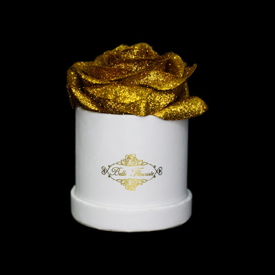 Gold Glitter Roses - White Micro Box (1 Rose)