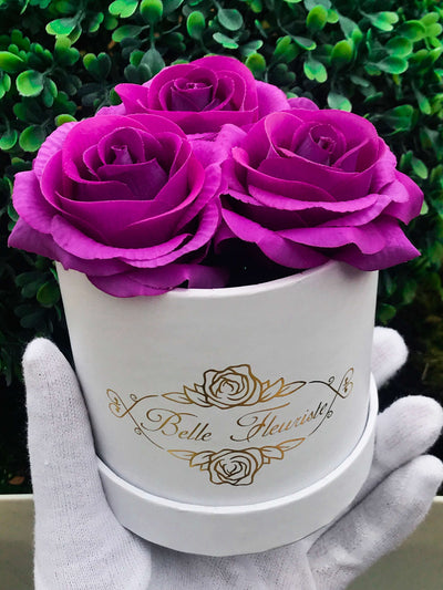 Classic Purple Roses - White Box