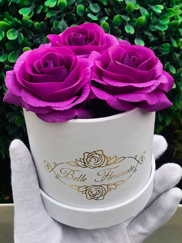 Classic Purple Roses - White Box