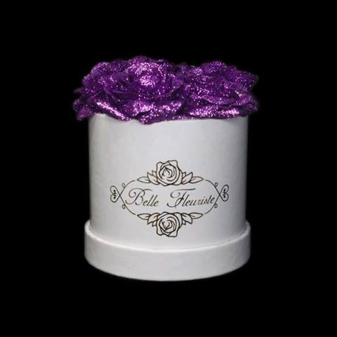 Purple Glitter Roses - White Box (5 Roses)