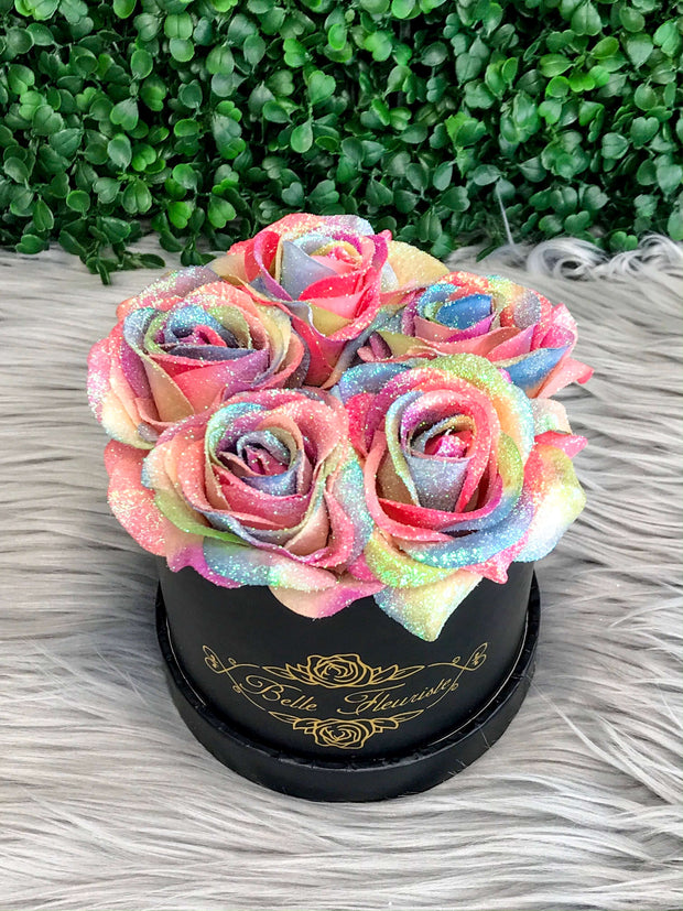 Rainbow Glitter Roses - Black Box (5 Roses)