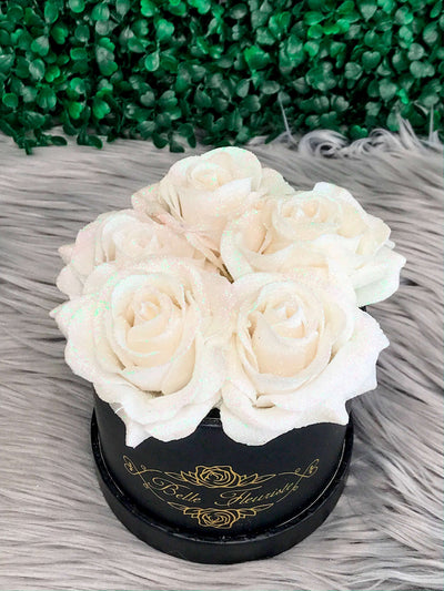 White Glitter Roses - Black Box (5 Roses)