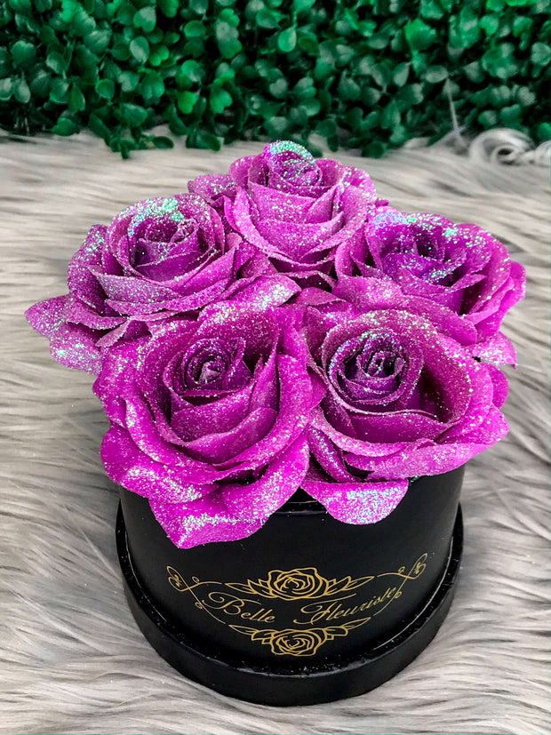 Unicorn Purple Glitter Roses - Black Box (5 Roses)
