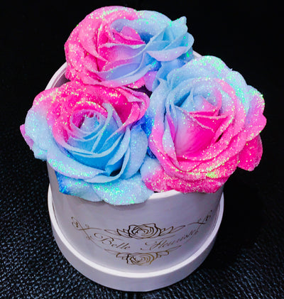 Bubblegum Glitter Roses - White Box (3 Roses)