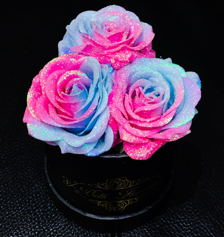 Belle Fleuriste - Bubblegum Glitter Roses Black Box 3 Roses –  BelleFleuristeUK
