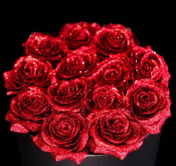 Red Glitter Roses - Black Box
