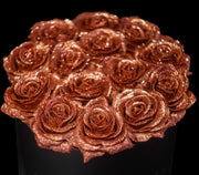 Bronze Rose Gold Glitter Roses - Black Box