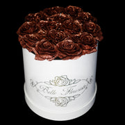 Bronze Rose Gold Glitter Roses - White Box