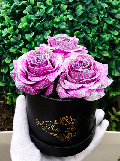 Unicorn Purple Glitter Roses - Black Box (3 Roses)
