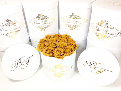 Classic Mustard Roses - White Box
