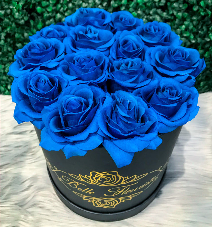 Belle Fleuriste - Blue Glitter Roses Black Box 5 Roses